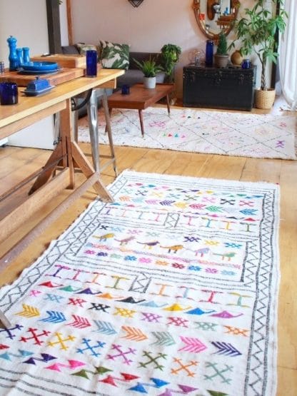 Large Colourful Moroccan Kilim Rug - Birds