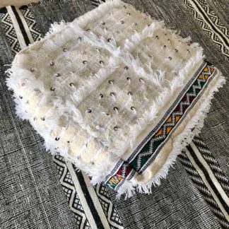 White Mushmina Handira Moroccan Pouf