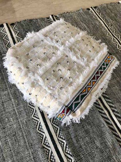 White Mushmina Handira Moroccan Pouf