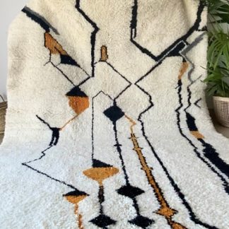 Large Black and Yellow Abstract Moroccan Beni Ourain Rug