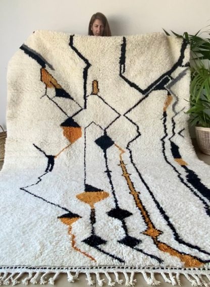 Large Black and Yellow Abstract Moroccan Beni Ourain Rug