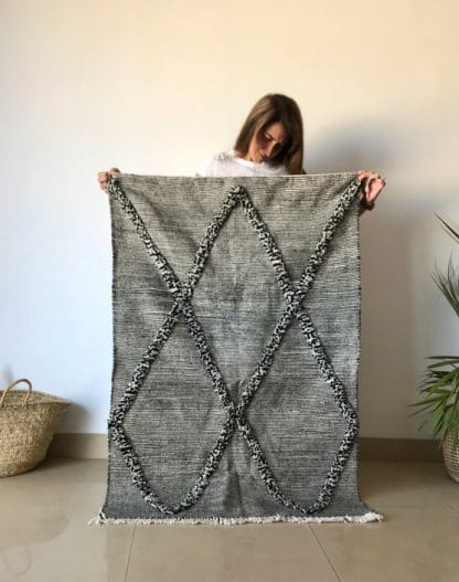 Small Black and White Zanafi Moroccan Rug