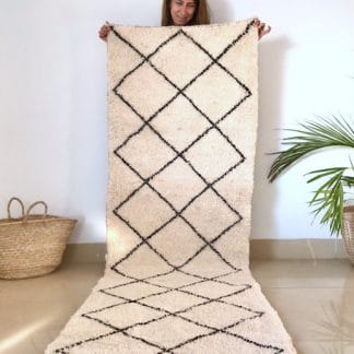 Moroccan Runner Rug with Black Diamonds on a Cream Background