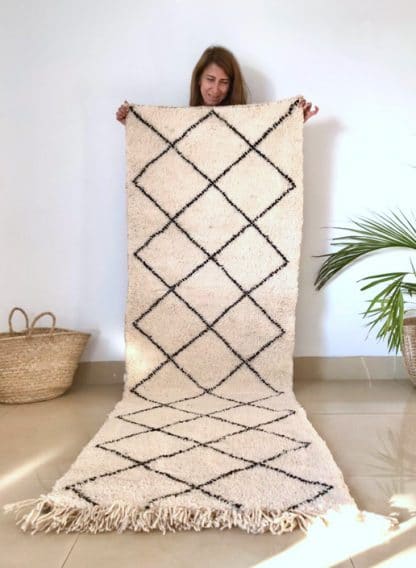 Moroccan Runner Rug with Black Diamonds on a Cream Background