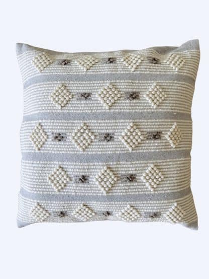 Front shot of a Moroccan Floor Pillow - Light Grey with White on a white background